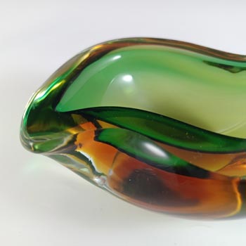Murano Green & Amber Sommerso Glass Vintage Geode Bowl