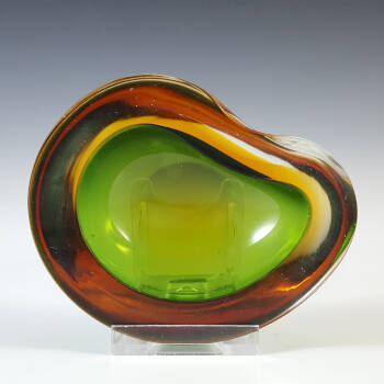 Murano Green & Amber Sommerso Glass Retro Geode Bowl
