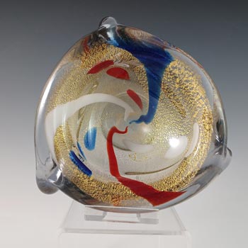 Murano Vintage Red, Blue, White & Gold Leaf Glass Bowl