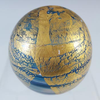 SIGNED Gozo Maltese Blue Gold Leaf Glass Paperweight
