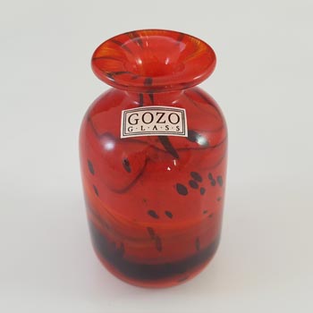 SIGNED Gozo Red & Black Vintage Maltese Glass Vase