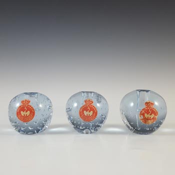LABELLED Holmegaard Set of 3 Blue Glass 'Bubbles' Candlesticks