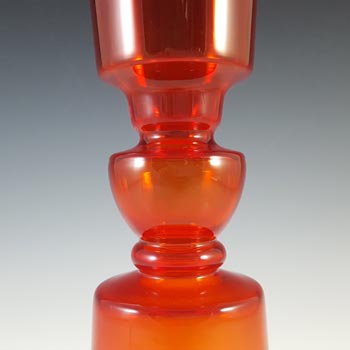 Scandinavian Style Red Cased Hooped Glass Vintage Vase