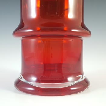 Riihimaki #1532 Riihimaen Lasi Oy Red Hooped Cased Glass Vase