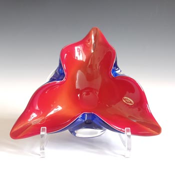 ICET Arte Murano Cased Red & Blue Glass Ashtray Bowl - Labelled