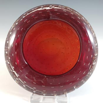 Japanese Red Controlled Bubble Vintage Glass Bowl / Ashtray