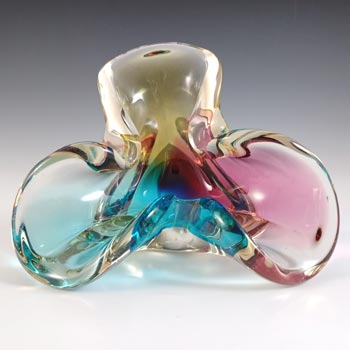 Sanyu Japanese Mid-Century Amber, Pink & Blue Glass "Fantasy" Bowl