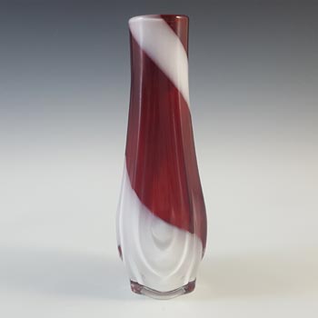 Japanese Red & White Striped Vintage Textured Glass Bud Vase