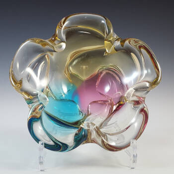 Sanyu Japanese Amber, Pink & Blue Glass "Fantasy" Bowl