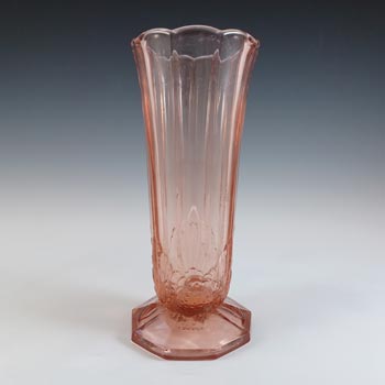 Jobling #11400 Pink Art Deco Glass Bird + Panel Vase