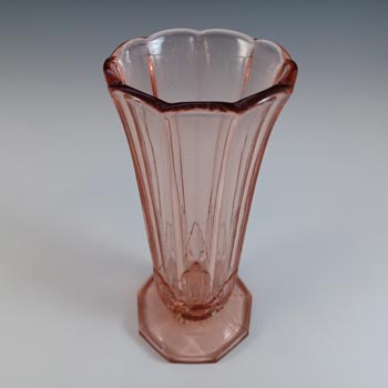 Jobling #11400 Pink Art Deco Glass Bird + Panel Vase