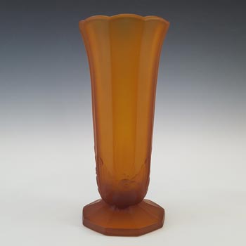 Jobling #11400 Amber Art Deco Glass Bird + Panel Vase