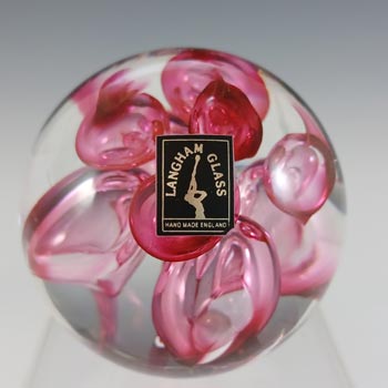 MARKED Langham Pink & Clear British Glass Bubble Paperweight