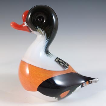 Langham Black, Orange & White Glass Duck Sculpture - Marked & Labelled