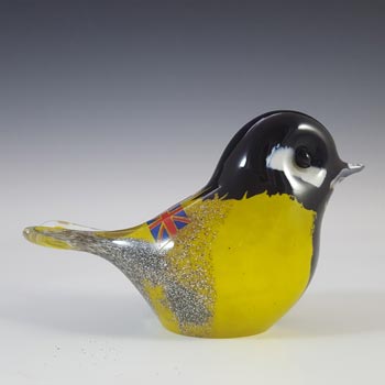 Langham Yellow & Black Glass 'Great Tit' Bird - Signed & Marked