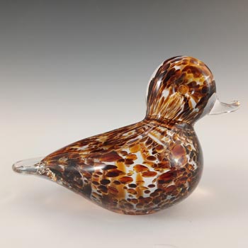 MARKED Langham Speckled Brown & Clear British Glass Duck