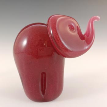 MARKED Langham Pink Glass Vintage Elephant Sculpture