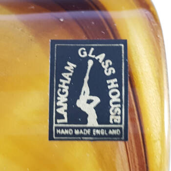 LABELLED Langham Brown Striped British Vintage Glass Vase
