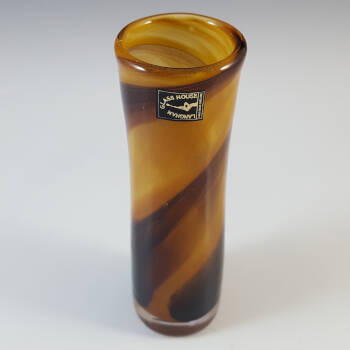 LABELLED Langham Brown Striped British Vintage Glass Vase