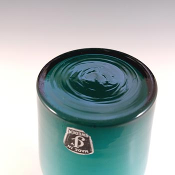Lindshammar / Alsterbro / JC Swedish Turquoise Hooped Glass Vase