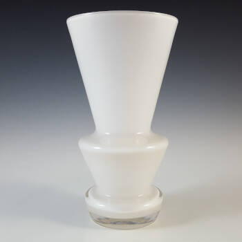 Lindshammar / Alsterbro Swedish White Hooped Glass Vase