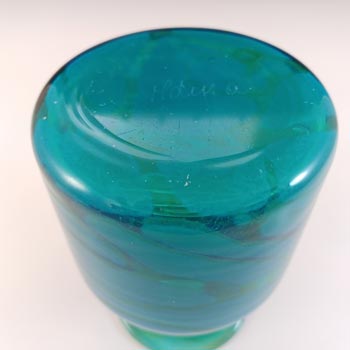 SIGNED Mdina Maltese Blue & Green Glass 'Ming' Bottle Vase