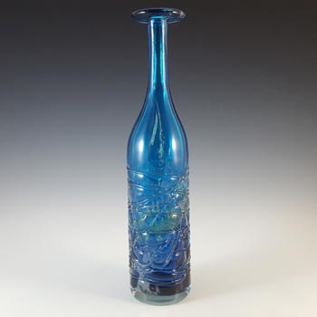 Mdina Maltese Tall 13\" Blue Glass Vintage Threaded Bottle Vase