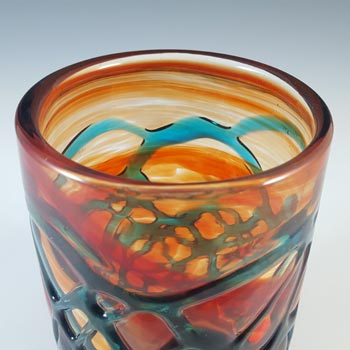 SIGNED Mdina Maltese Red & Blue Threaded Glass Vase