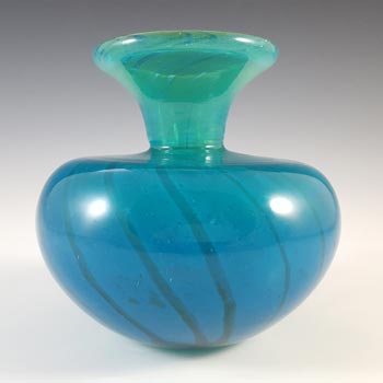 SIGNED Mdina 'Ming' Maltese Blue & Green Glass Squat Vase