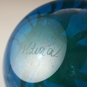 SIGNED Mdina Maltese Blue & Green Glass 'Ming' Squat Vase