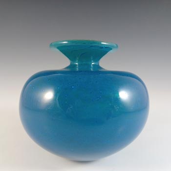 SIGNED Mdina Maltese Blue & Green Glass \'Ming\' Vintage Vase