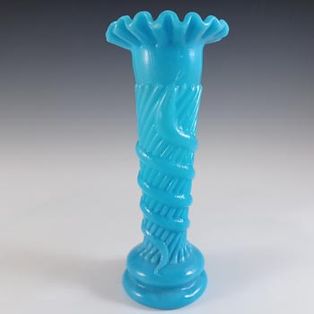 French Victorian Vintage Blue Milk Glass \'Snake\' Vase