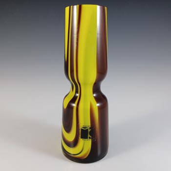 LABELLED Carlo Moretti Marbled Yellow & Brown Murano Glass Vase