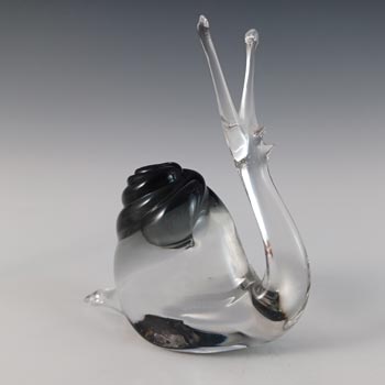 Murano Smoky Black & Clear Glass Snail Sculpture - Labelled