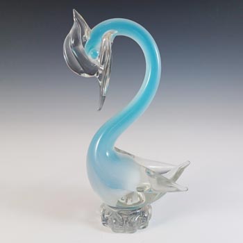 Murano Vintage Blue & Opalescent White Sommerso Glass Swan
