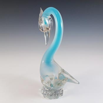 Oball Murano Blue & Opalescent White Cased Glass Swan