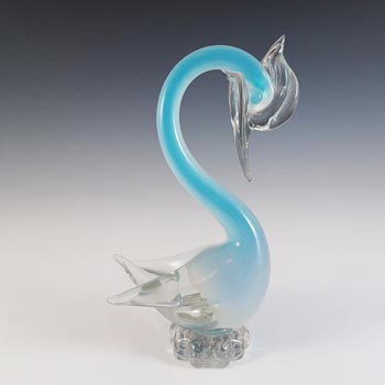 Oball Murano Blue & Opalescent White Cased Glass Swan