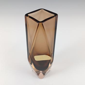 V Nason & C Murano Faceted Brown & Amber Sommerso Glass Vase
