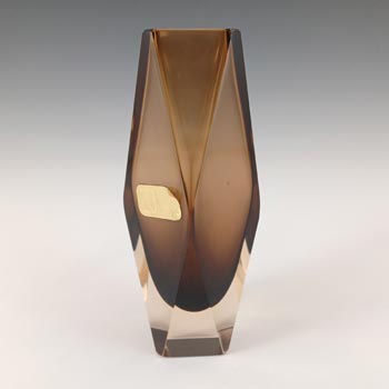 V Nason & C Murano Faceted Brown & Amber Sommerso Glass Vase