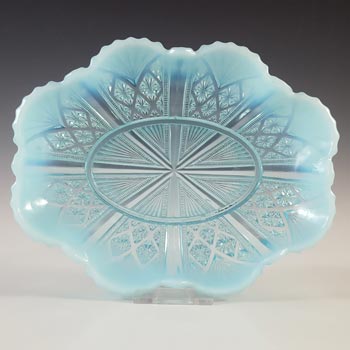 Davidson 1900s Blue Pearline Glass 6.75\" Lords & Ladies Bowl