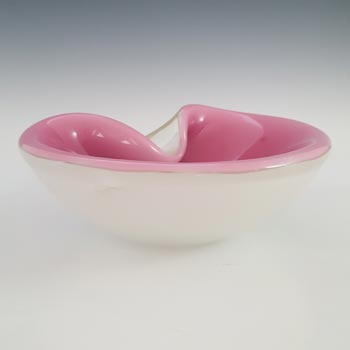 Murano Vintage Pink & White Biomorphic Glass Ashtray Bowl