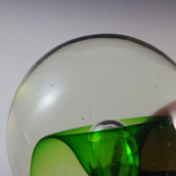 Chinese Murano Style Green & Blue Sommerso Glass Bubble Paperweight