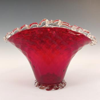 Murano / Venetian Red Glass & Gold Leaf Vintage Vase
