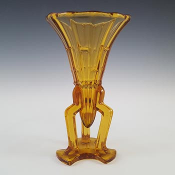 Art Deco Czech 1930's Vintage Amber Glass Rocket Vase