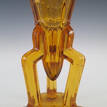Art Deco Czech 1930's Vintage Amber Glass Rocket Vase