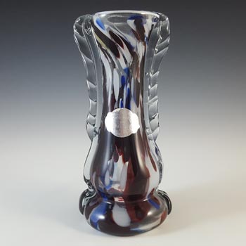 Romanian Vintage Retro Red, Blue & White Speckled Glass Vase