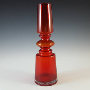 Scandinavian Style Red Cased Hooped Glass Romanian or Japanese Vase