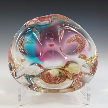 Sanyu Japanese Amber, Pink & Blue Glass \"Fantasy\" Bowl / Ashtray