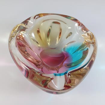 Sanyu Japanese Amber, Pink & Blue Glass "Fantasy" Bowl / Ashtray