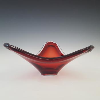 Swedish / Scandinavian Red & Clear Glass Vintage Bowl